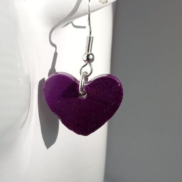 Star and heart purple resin earrings - Picture 2 of 2